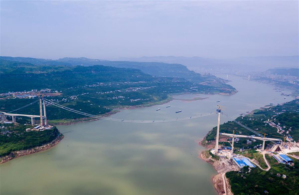 中交一公局第三工程公司重慶駙馬長江大橋主纜架設今日完工